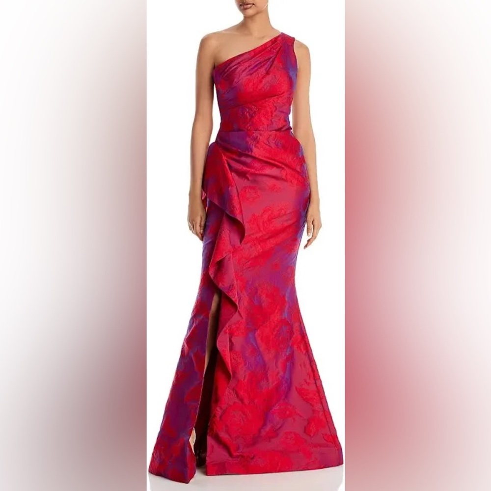 COPY - Rickie Freeman for Teri Jon Pink Asymmetrical Ruched Gown